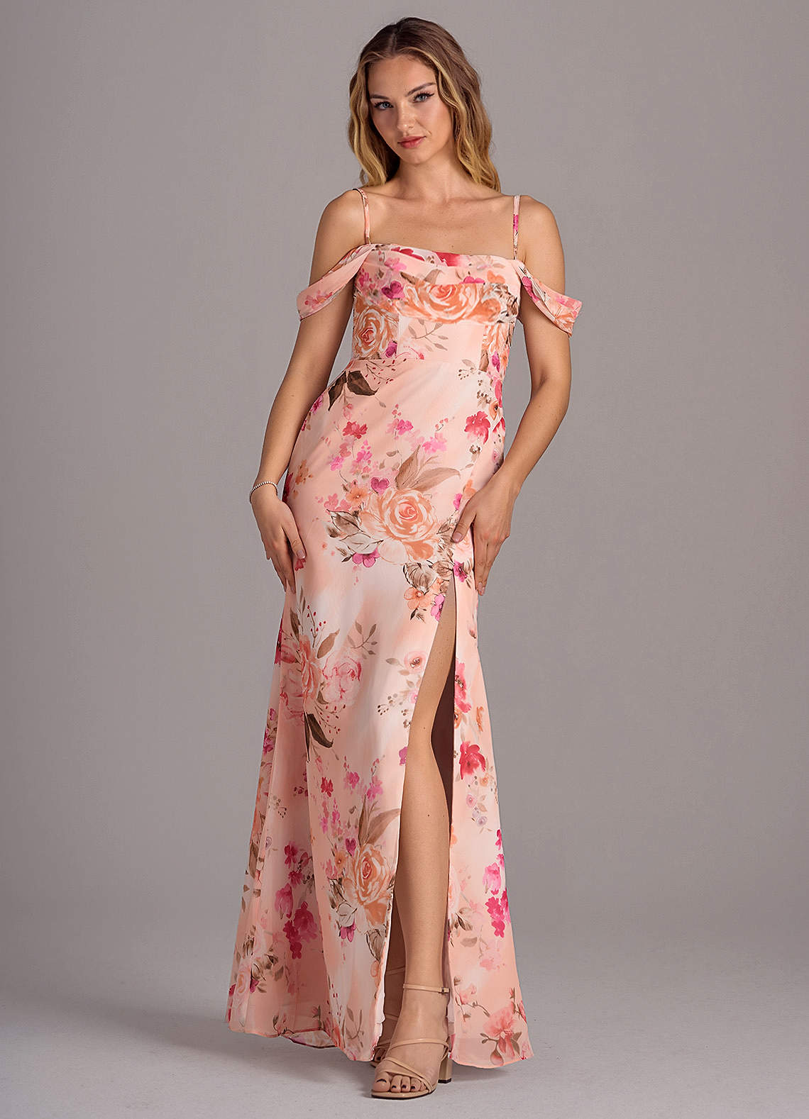 Azazie Saige Bridesmaid Dresses Abstract Bouquet Floral A-Line Off the Shoulder Chiffon Convertible Dress image6