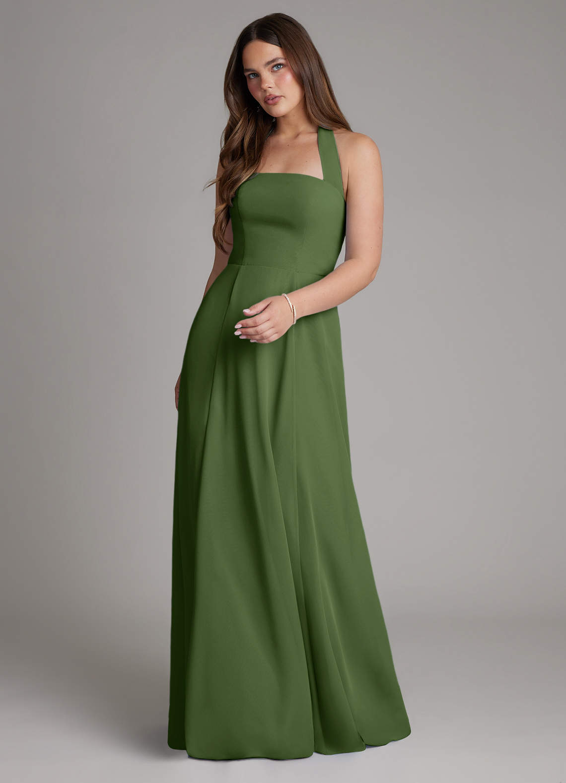 olive green chiffon evening dress BABARONI BABARONI Chiffon Olive Green Bridesmaid Dresses V-neck Sweep/Brush Train Backless Straps Beaded A-line, Olive Green / US18