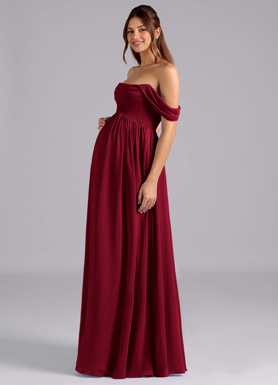 Azazie Saige At-home Try On Dresses A-Line Pleated Chiffon Floor-Length Dress image4