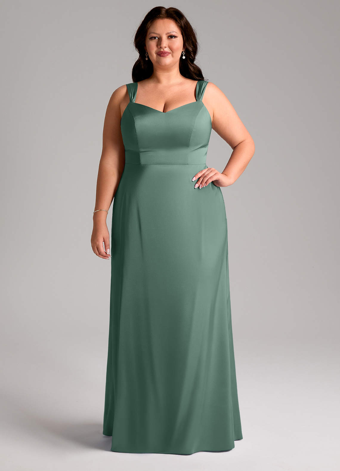 Azazie Denice Bridesmaid Dresses Eucalyptus Sheath Pleated Stretch Satin Dress image7