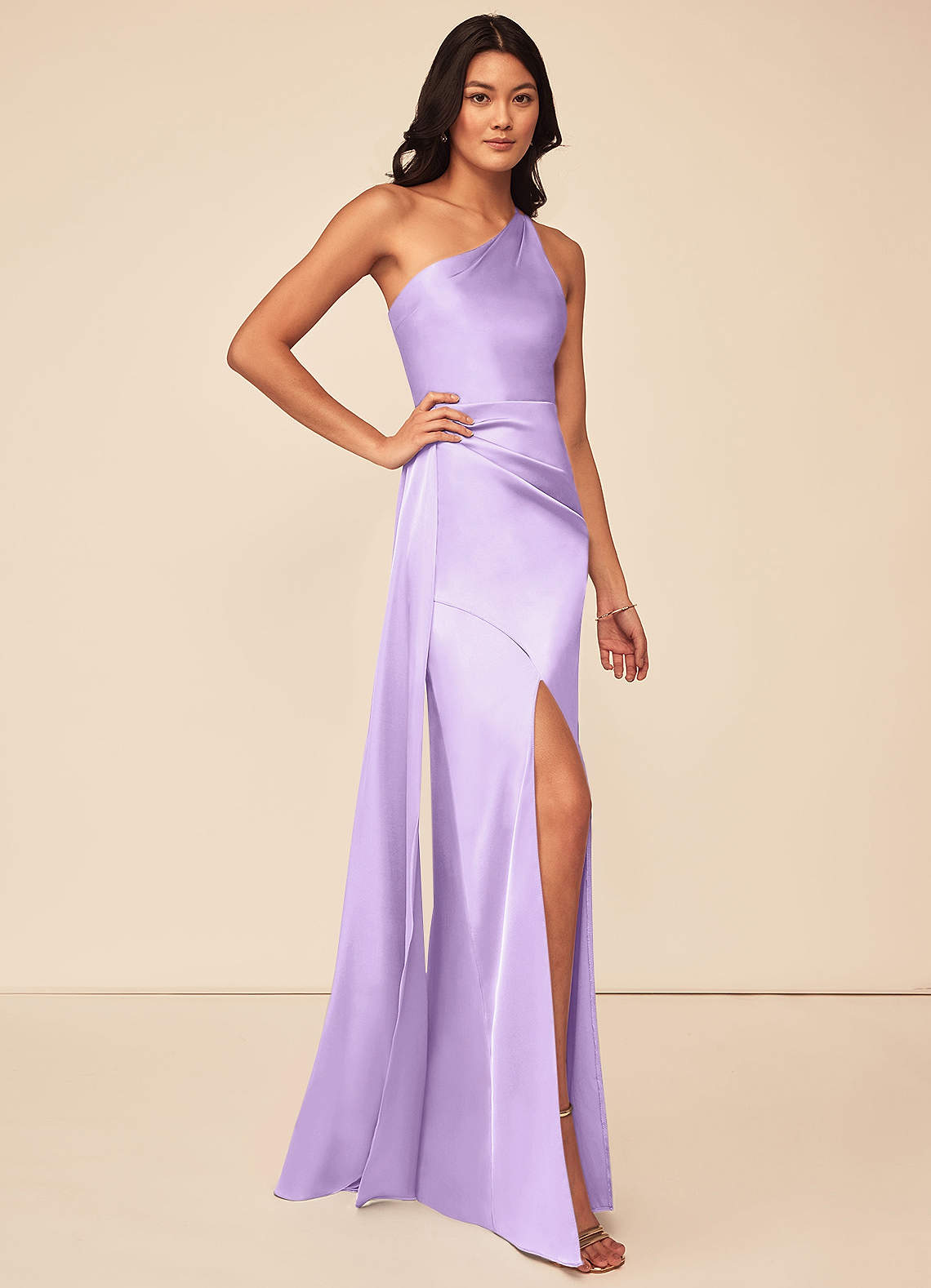 knee length dresses for ladies One Shoulder Long Sleeves Lilac High Split Sequin Flowers Prom Dresses