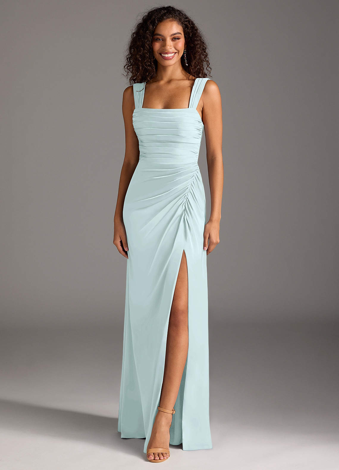 Azazie Jesaphine Bridesmaid Dresses Sea Glass Sheath Bow Stretch Satin Dress image1