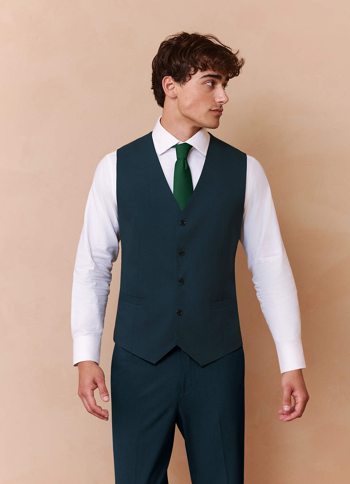 front Savile Teal Wool Blend Suit Vest