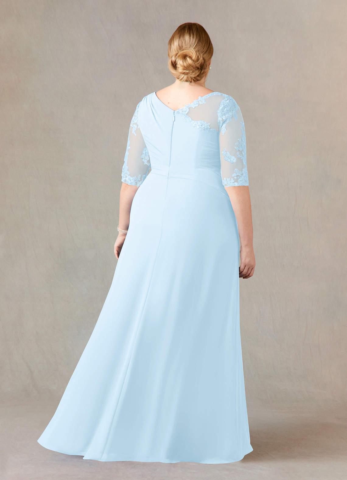 Azazie Dionysus Sky Blue A-Line Boatneck Lace Chiffon Dress