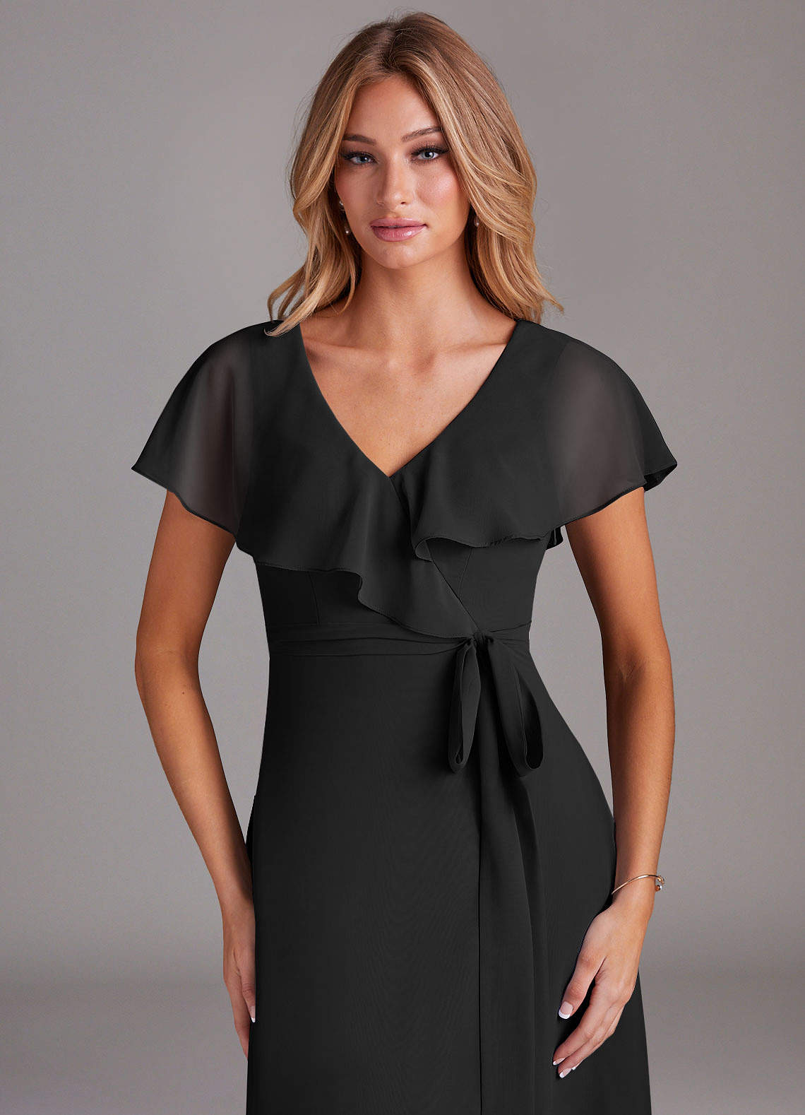 Azazie Lainey Bridesmaid Dresses Black A-Line with Pockets Chiffon Dress image5