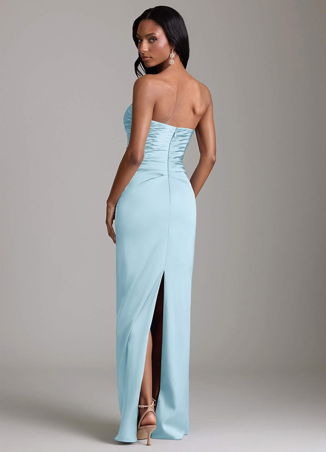 Azazie Sonora Vestidos de madrinha de casamento Vestido Céu Azul de Cetim elástico de Bainha com Sem alças image6