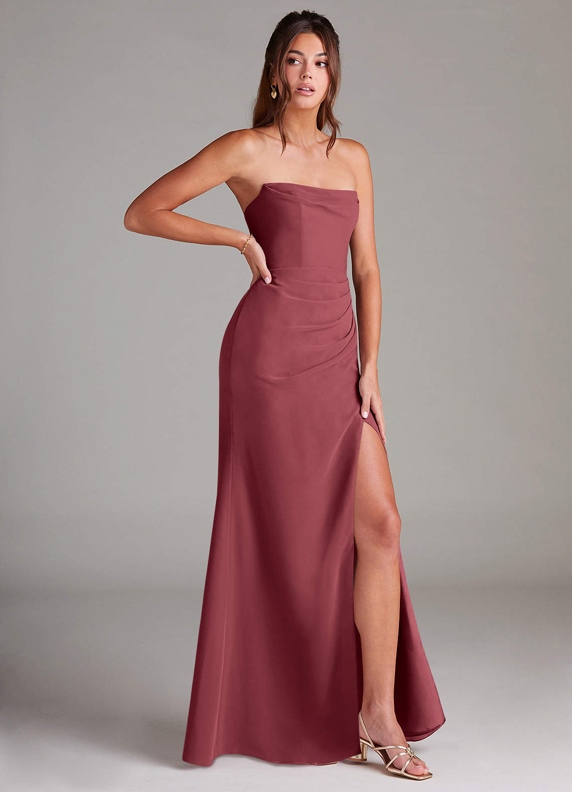 Azazie Leonis Bridesmaid Dresses Merlot Sheath Strapless Chiffon Convertible Dress image7
