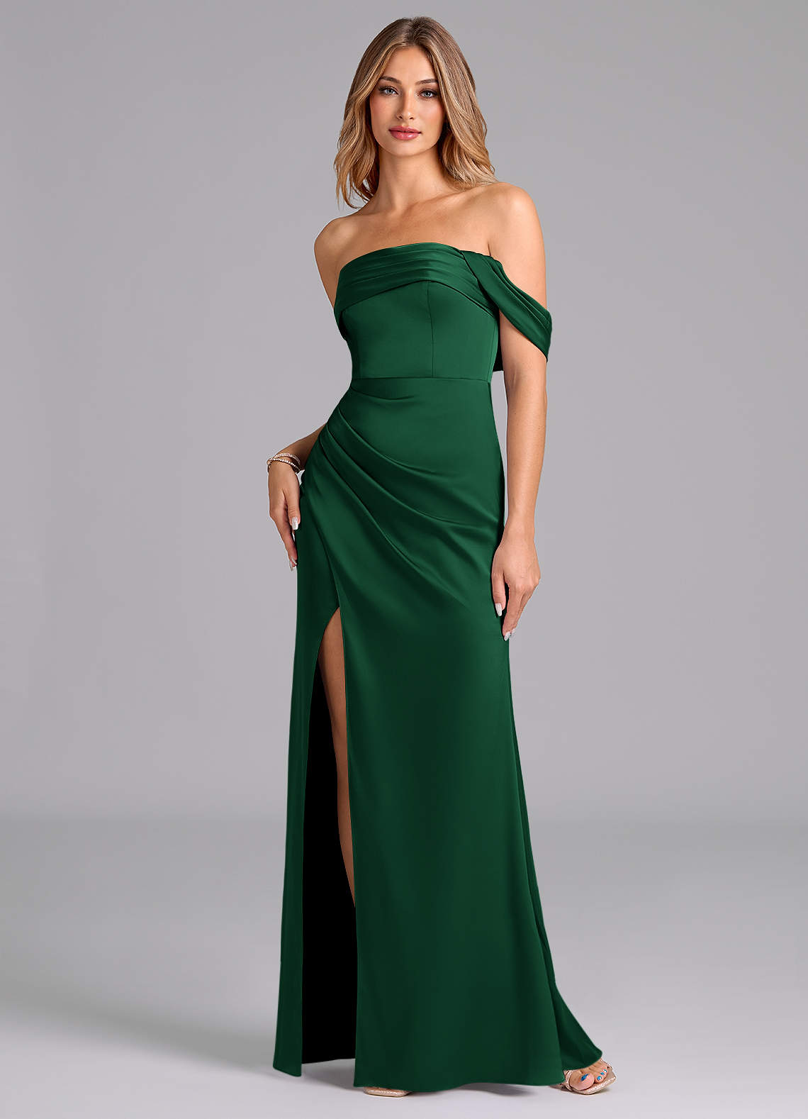 Azazie Lisbeth Vestidos de damas de honor Vestido de Verde Oscuro de Satén Elástico de Corte Sirena Convertible con Vestidos sin tirantes image1