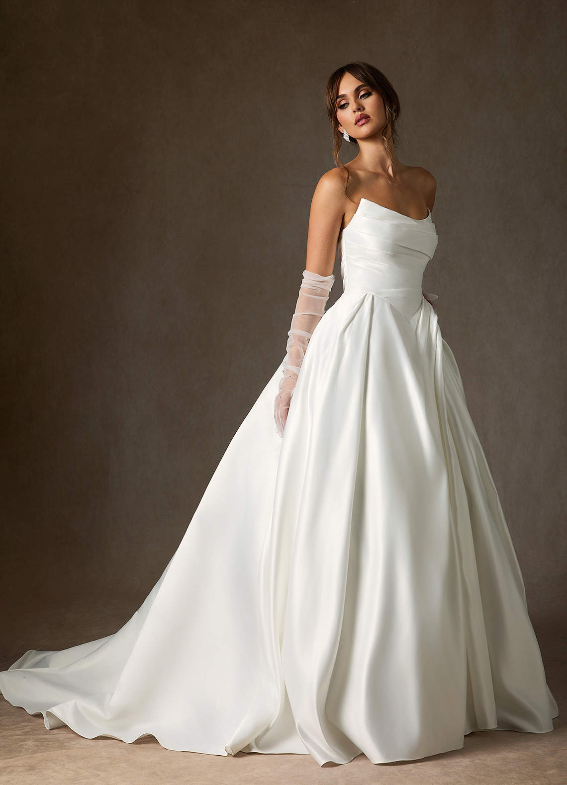 Azazie Adelise Wedding Dresses Diamond White Ball-Gown Strapless Satin Dress image4