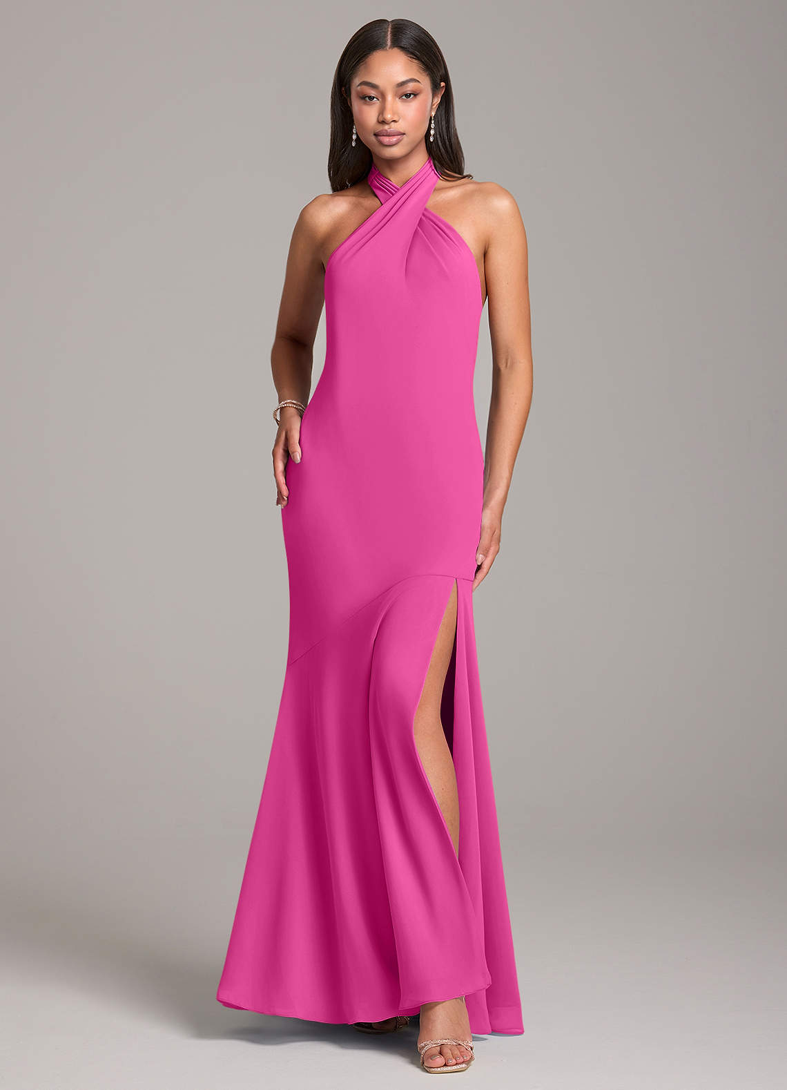 Azazie Lorena Bridesmaid Dresses Fuchsia Mermaid Pleated Chiffon Dress image1