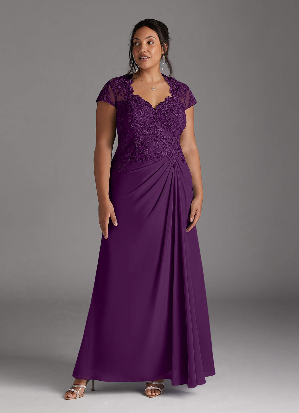 Azazie Junie Mother of the Bride Dresses Grape A-Line Lace Chiffon Dress image1