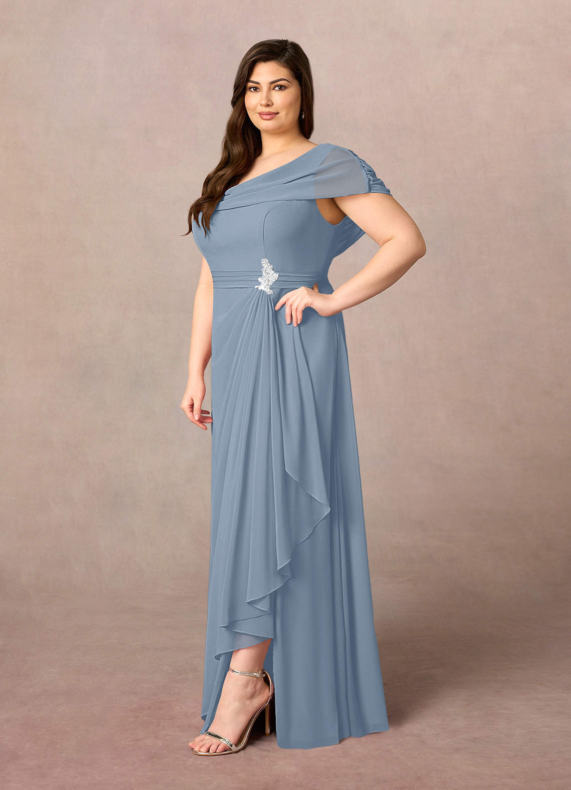 Azazie Mary Mother of the Bride Dresses Dusty Blue A-Line Side Slit Chiffon Dress image6