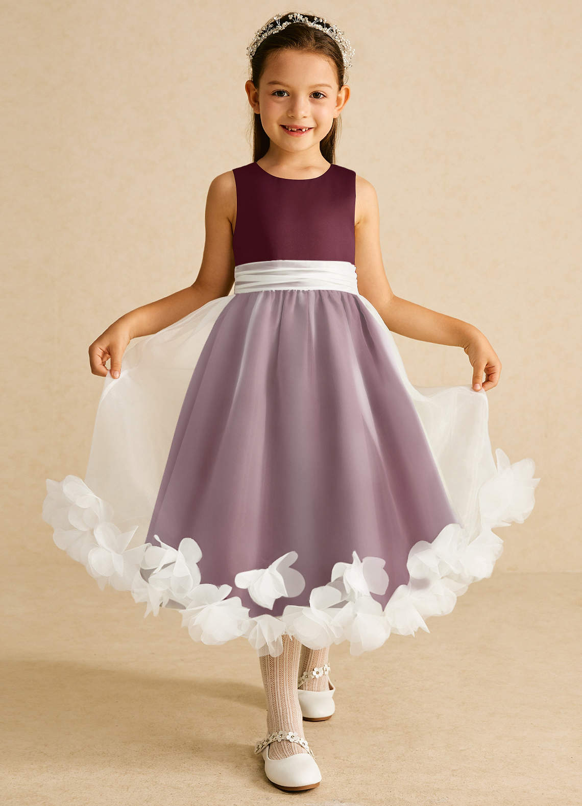 Azazie Stardust Flower Girl Dresses Cabernet A-Line Sleeveless Organza Dress image1
