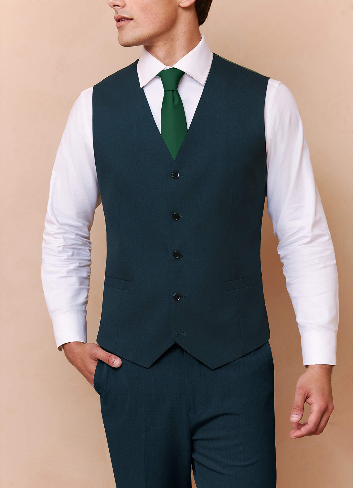 front Savile Teal Wool Blend Suit Vest