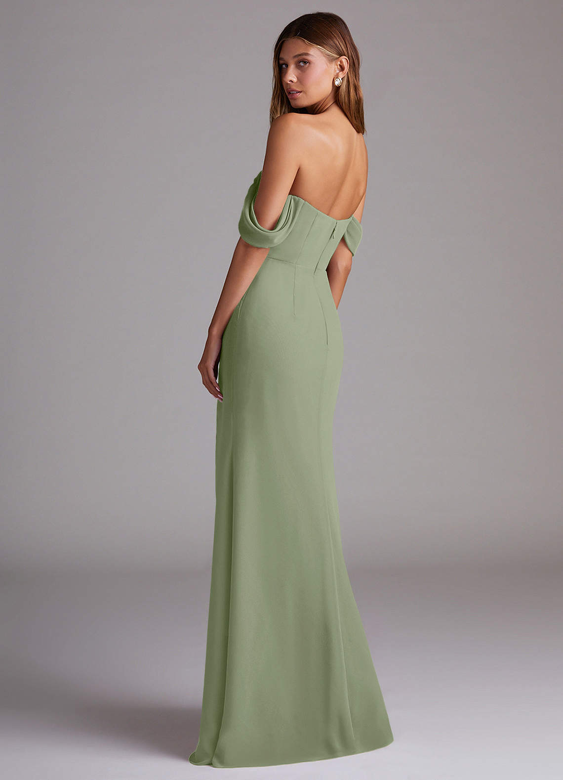azazie bridesmaid dress reviews A-Line Off The Shoulder Floor-Length Chiffon Dresses COLOR:Moonscape a stunning leg slit Designer Leather Clothing Brand London Times T10260M Ivory