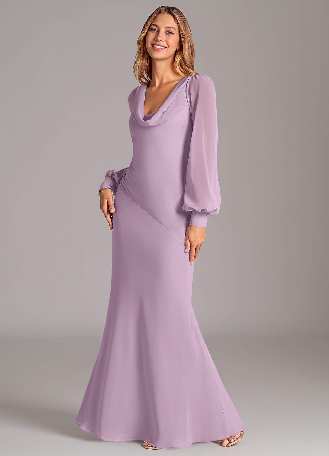 Azazie Rylina Jurken voor bruidsmeisjes Jurk van Chiffon met Zeemeermin Lange mouw Blauweregen image1