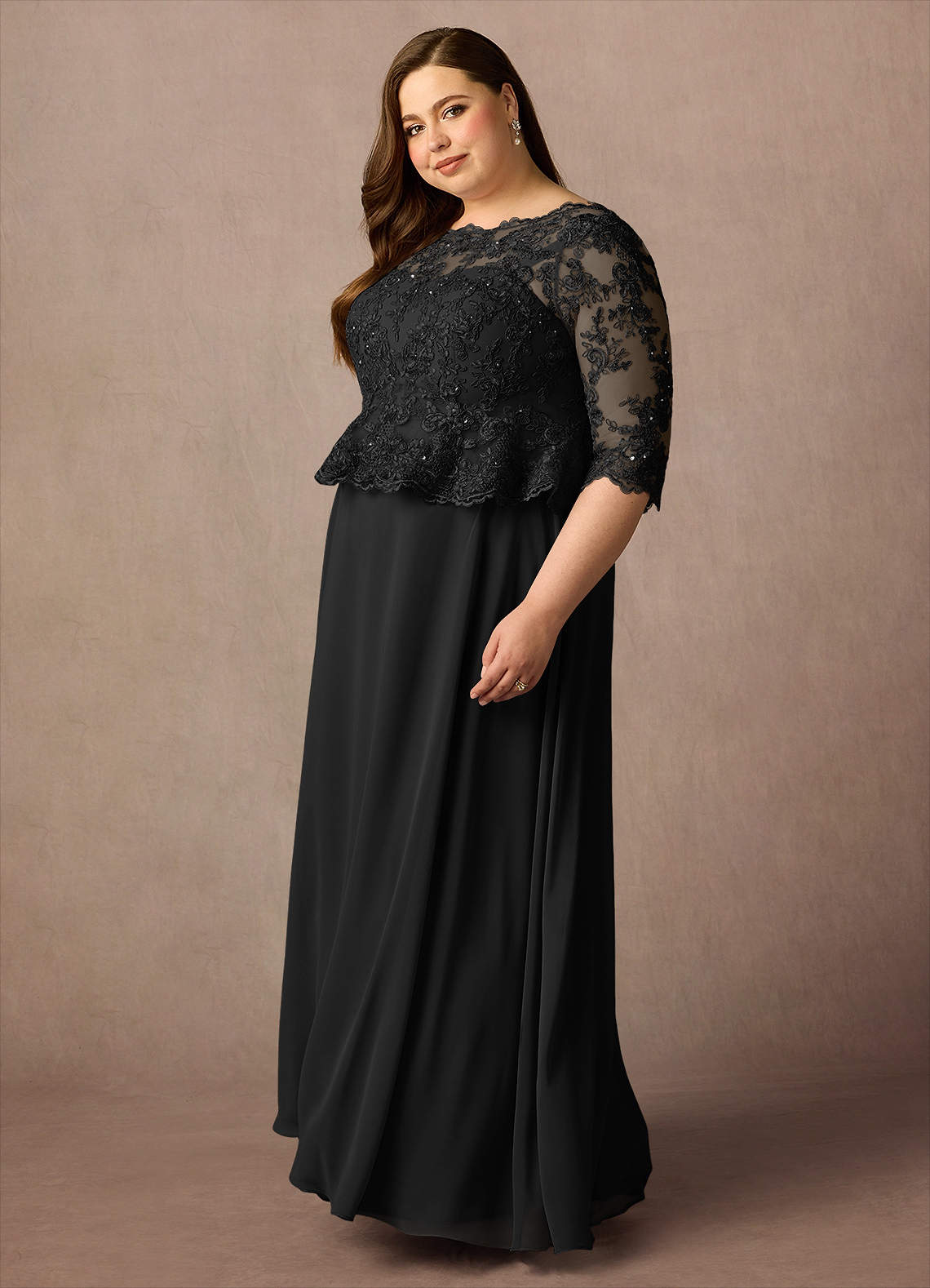 Azazie Averie vestidos de madre de la novia Vestido de Black de Gasa de Corte en A con Cuello barco Lentejuelas image10