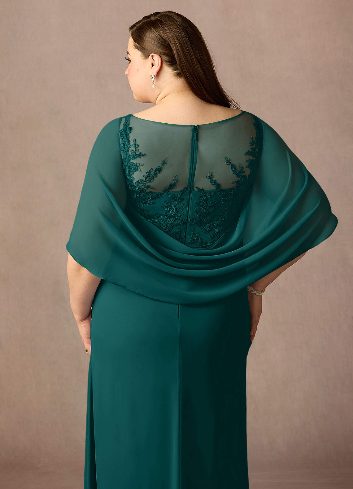 Azazie Hera Mother of the Bride Dresses Peacock A-Line Lace Capelet Chiffon Dress image11