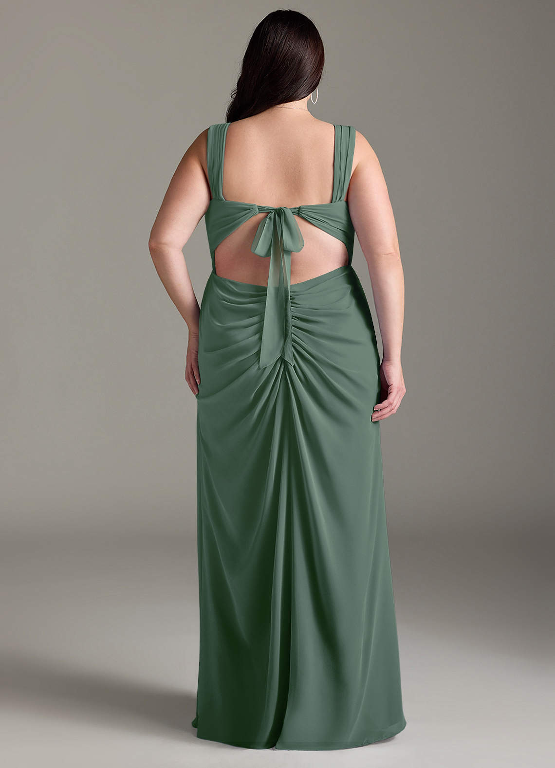 Azazie Jesaphine Bridesmaid Dresses Eucalyptus Sheath Bow Chiffon Dress image8