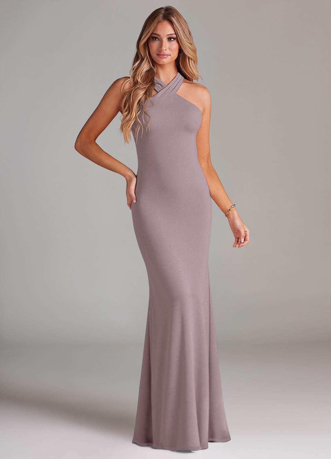 Azazie Doretta Bridesmaid Dresses Dusk Mermaid Pleated Chiffon Dress image1