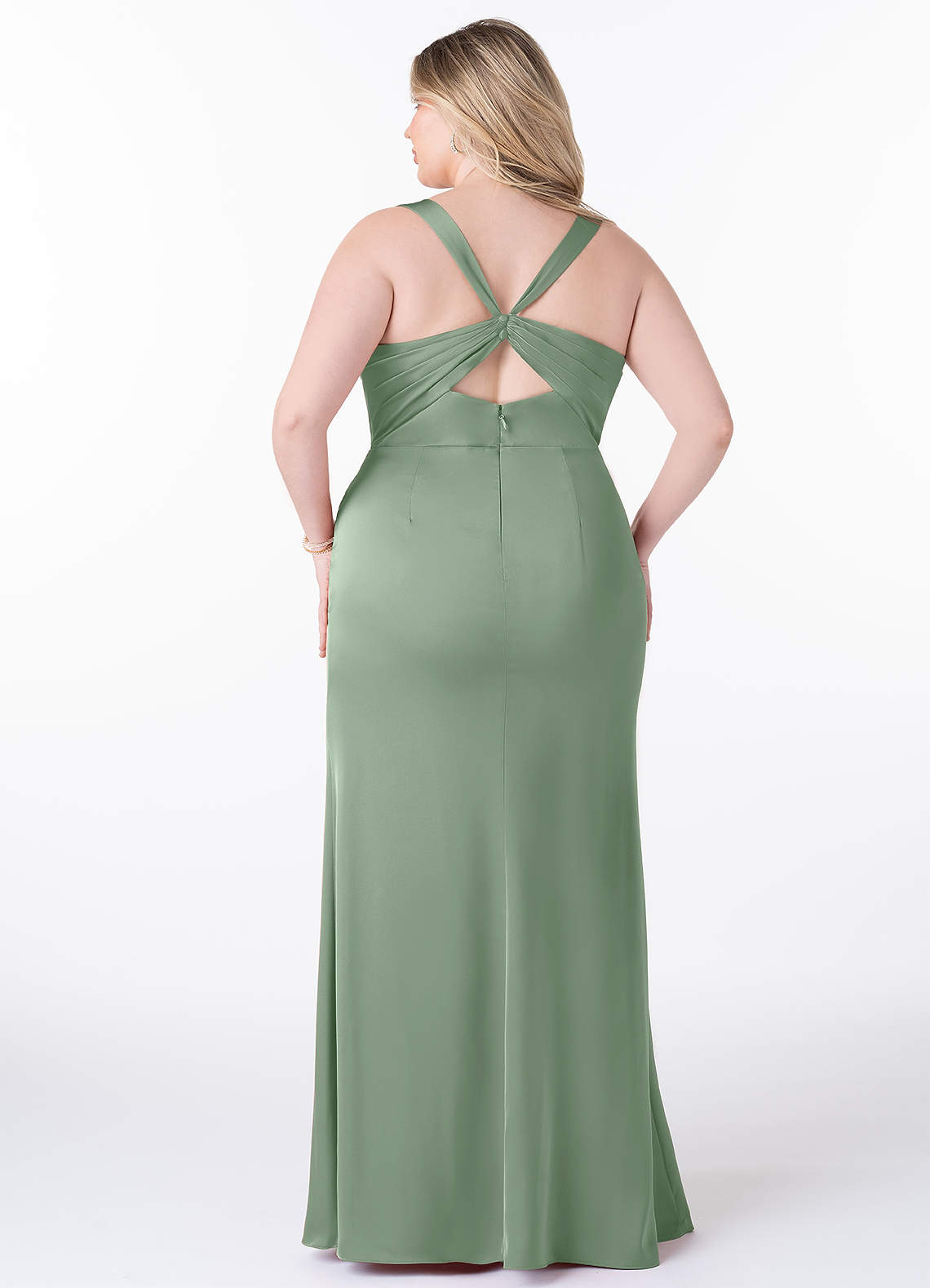 Azazie Mero Bridesmaid Dresses Matcha Sheath Pleated Stretch Satin Dress image6