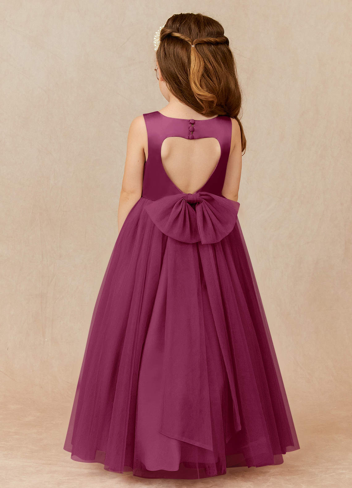 Azazie Muni Robe Demoiselle D'honneur Fillette Robe Trapèze en Tulle Arc Mûre image1