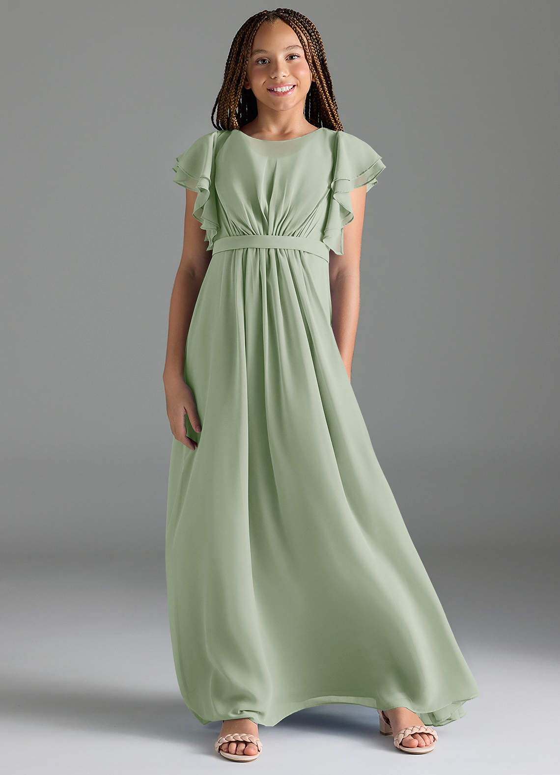 Azazie Daphne Junior Dusty Sage A-Line Pleated Chiffon Dress image1