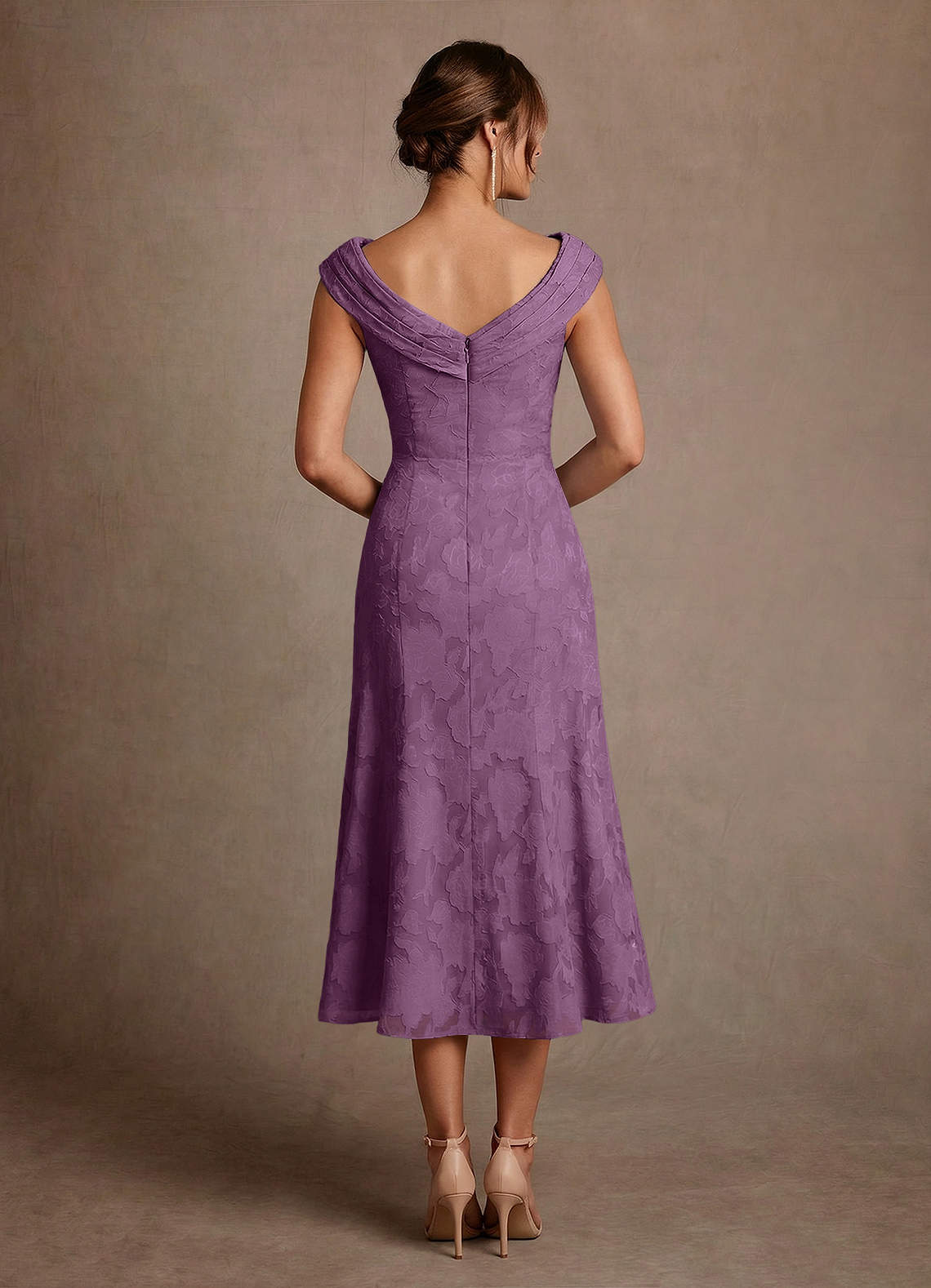 Azazie Keith Mother of the Bride Dresses Wisteria Sheath Pleated Floral Burnout Dress image1