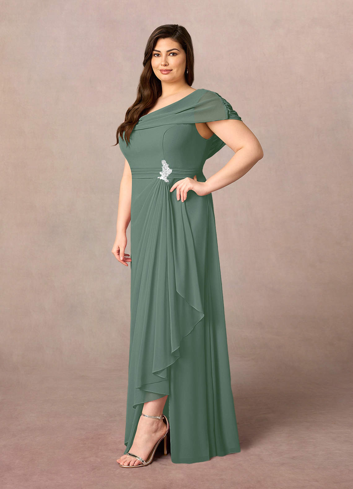 Azazie Mary Mother of the Bride Dresses Eucalyptus A-Line Side Slit Chiffon Dress image6