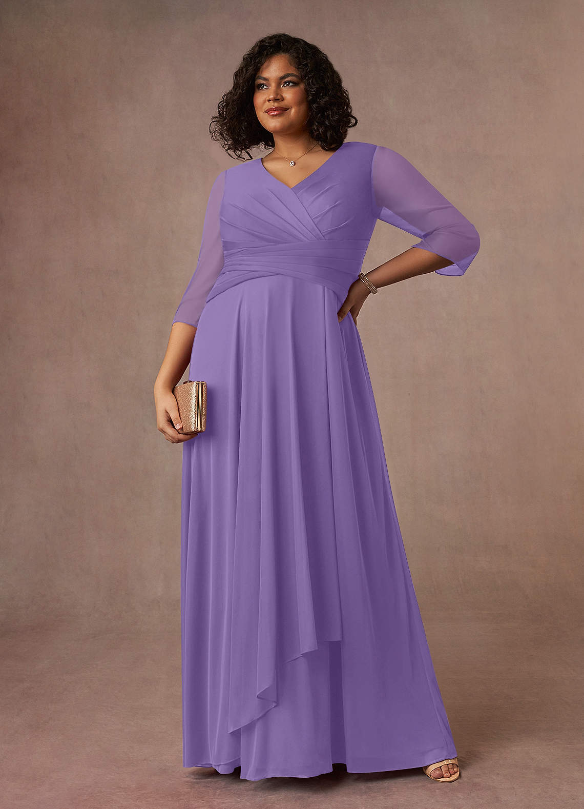 Azazie Annetta Mother of the Bride Dresses Tahiti A-Line V-Neck Pleated Mesh Dress image1