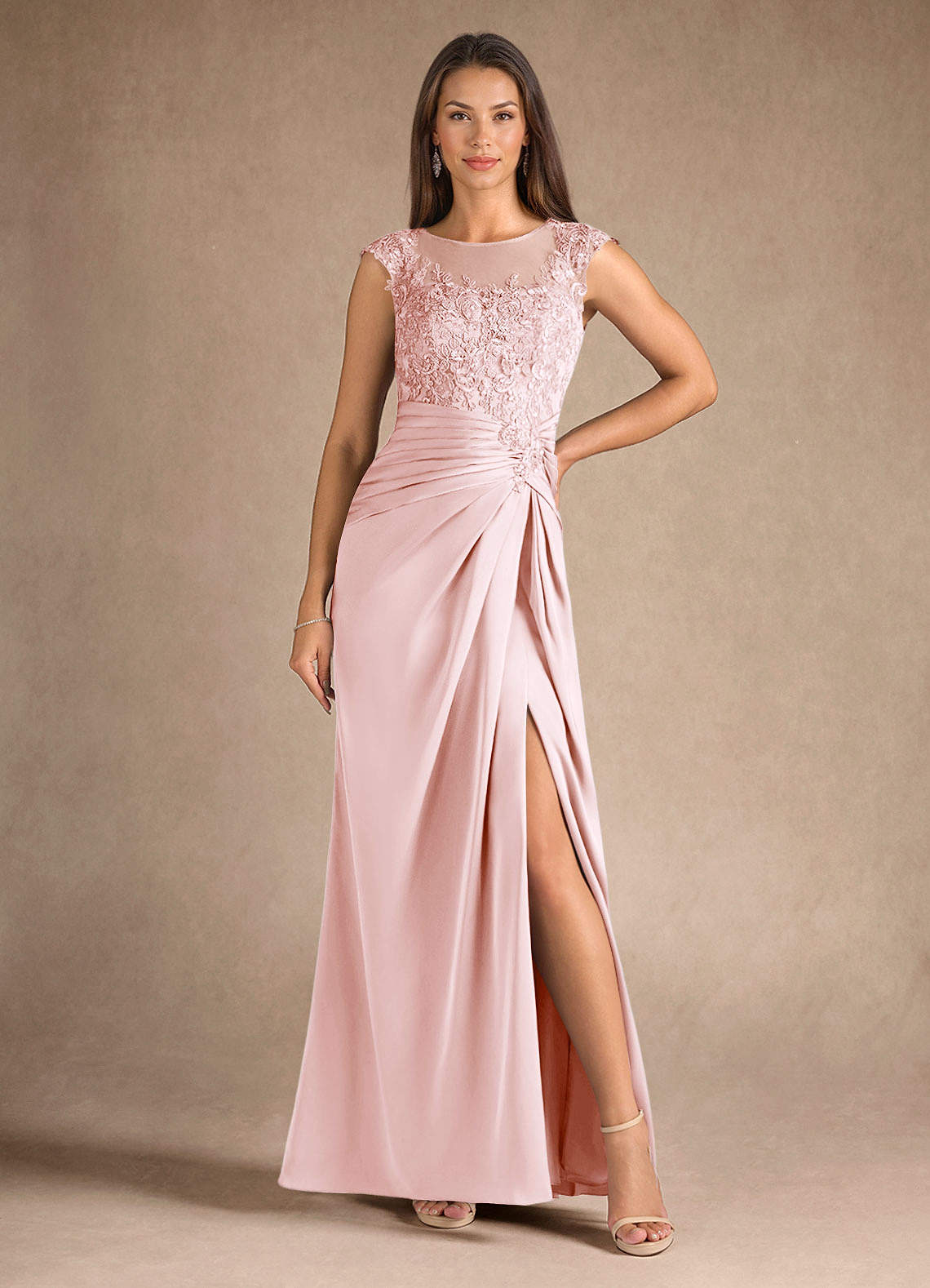 Azazie Santa Barbara Kolom Jurk van Stretch Satijn Geplooid