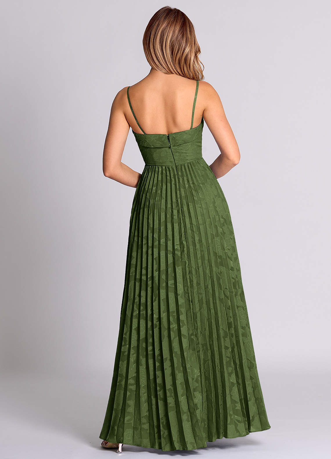 Azazie A-Line Straight Floor-Length Floral Burnout Bridesmaid Dresses - Olive Azazie A-Line Straight Floor-Length Floral Burnout Bridesmaid Dresses - Olive