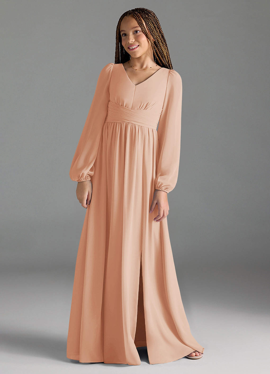 Azazie Norah Junior English Rose A-Line Pleated Chiffon Dress image1