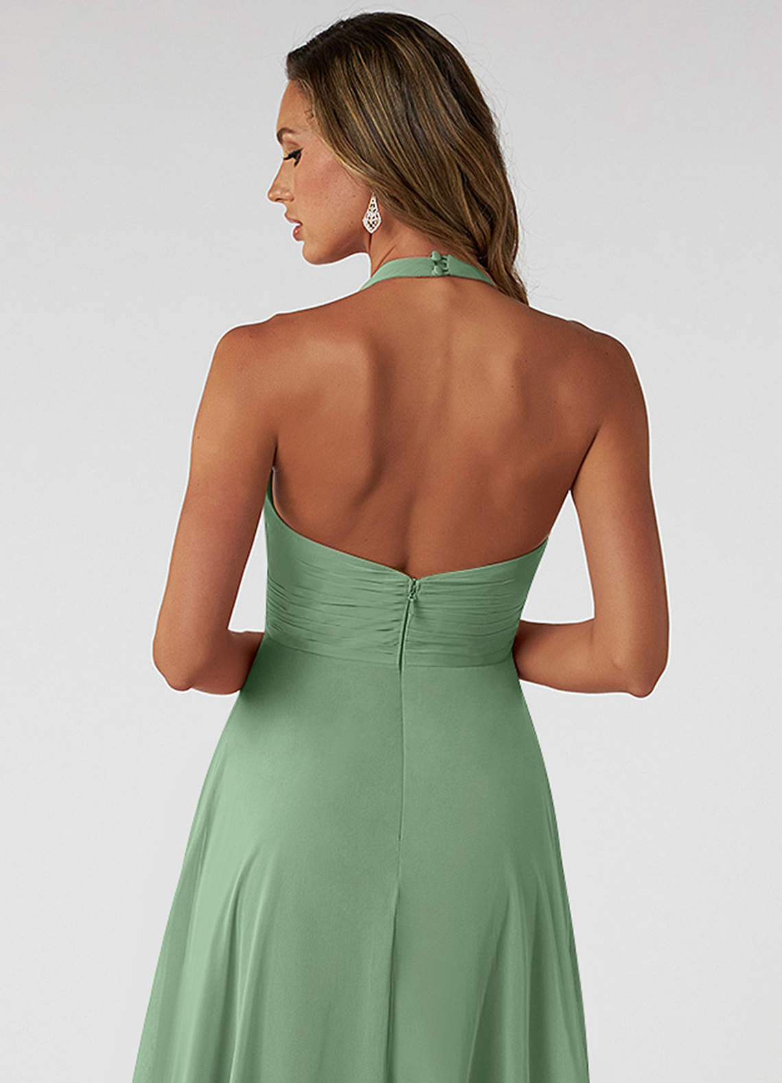 Azazie Tessie Bridesmaid Dresses Matcha A-Line V-Neck Pleated Chiffon Dress image3