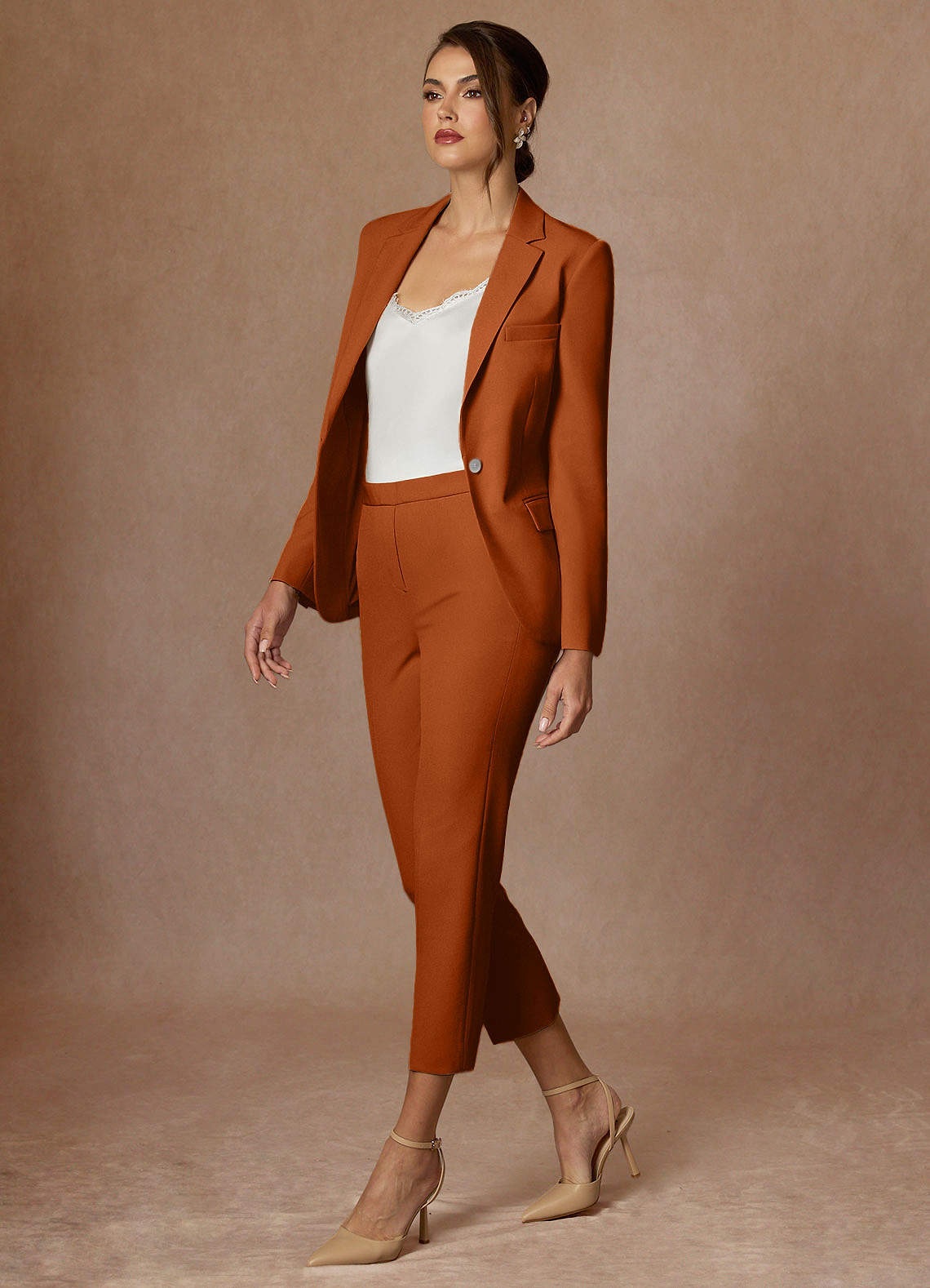 front Kennedy Burnt Orange Structured Stretch Blazer