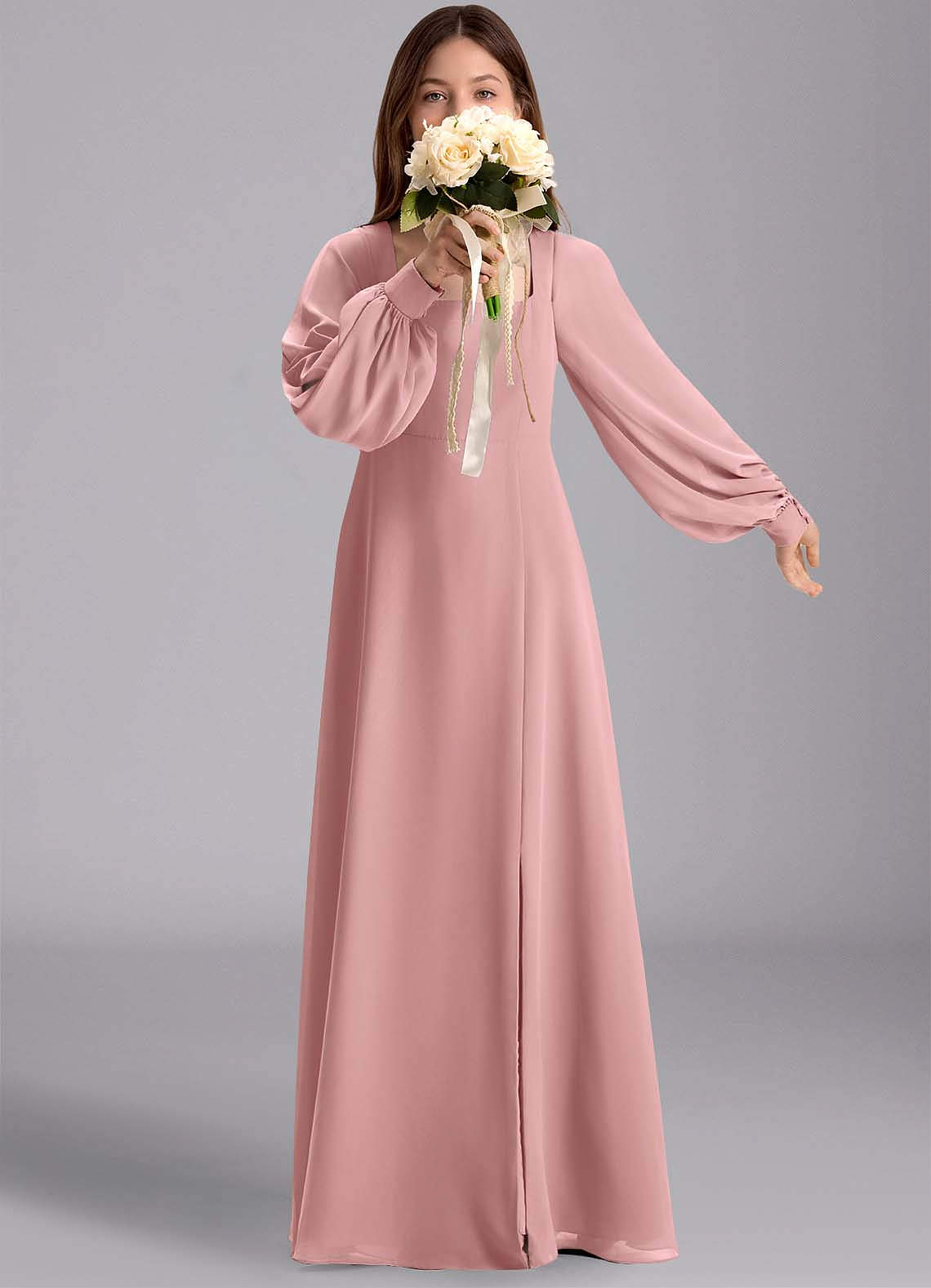 Azazie Bondi Junior Jurk van Chiffon met A-Lijn Blouson Stoffige Roos image1