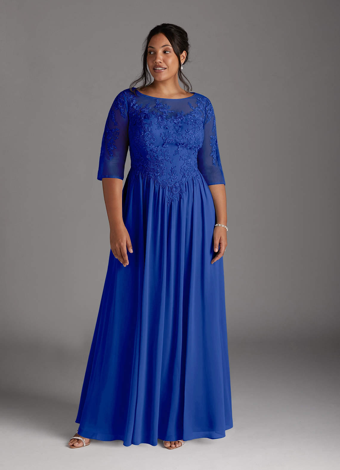 Azazie Mirielle Kleider für die Brautmutter A-Linie Schaufel Spitze Chiffon Kleid Königsblau image8