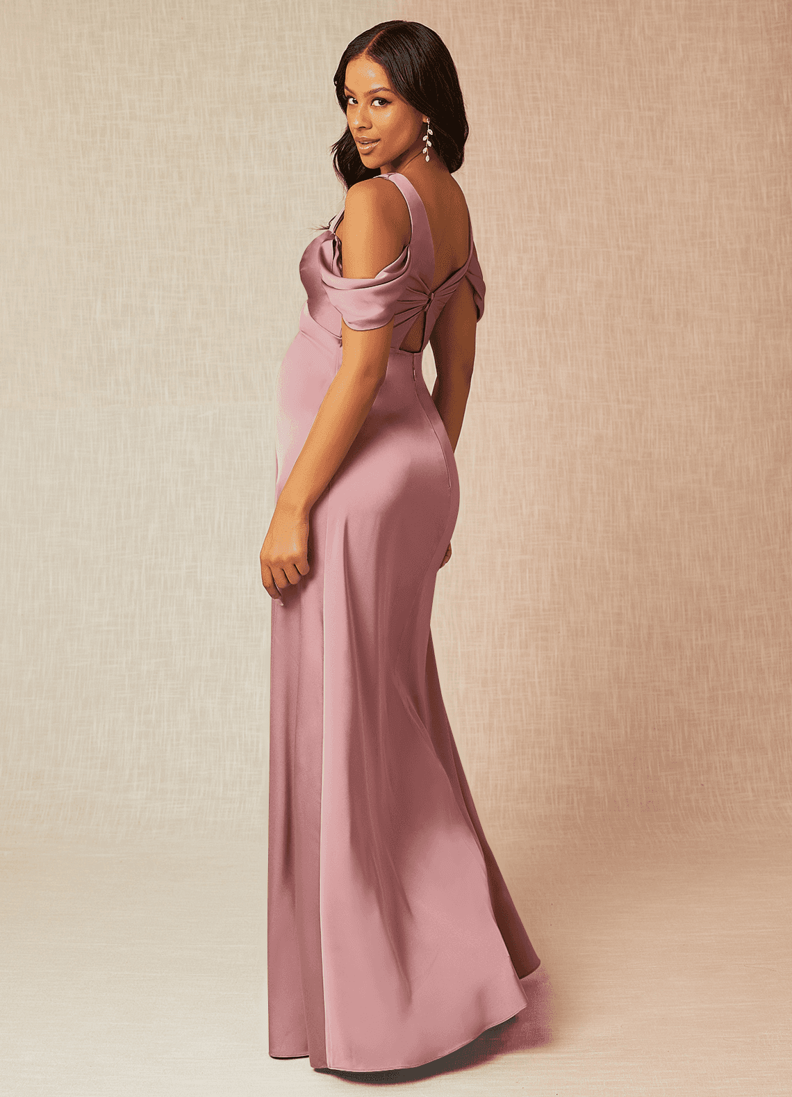 Azazie Rhea Maternity Bridesmaid Dresses A-Line Off-The-Shouler Pleated Stretch Satin Floor-Length Dress image4