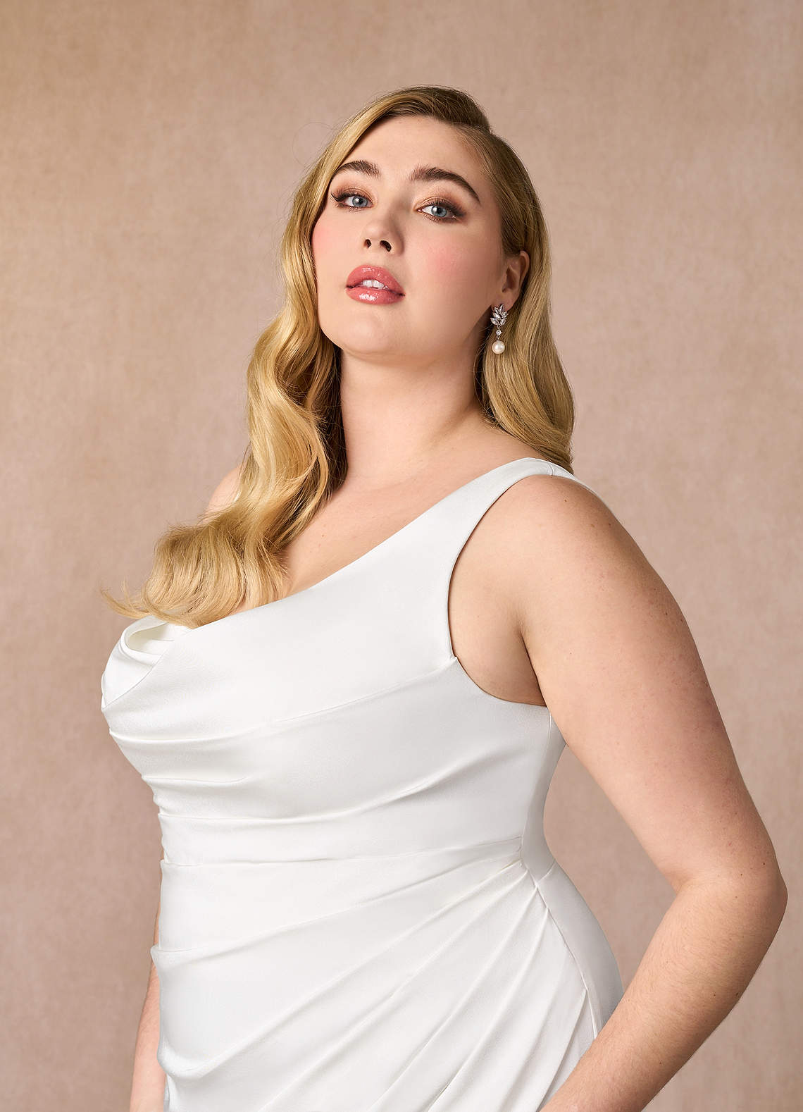 Azazie Daira Wedding Dresses Diamond White Mermaid Scoop Pleated Crepe Back Satin Dress image8