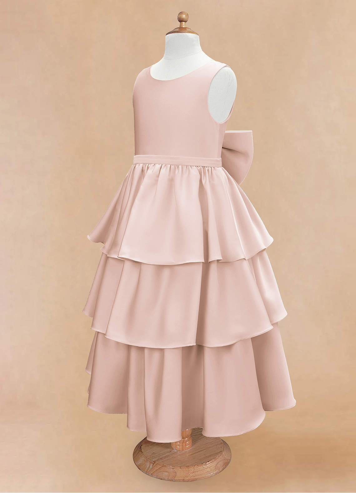 Azazie Margie Flower Girl Dresses Blushing Pink A-Line Bow Stretch Satin Dress image4