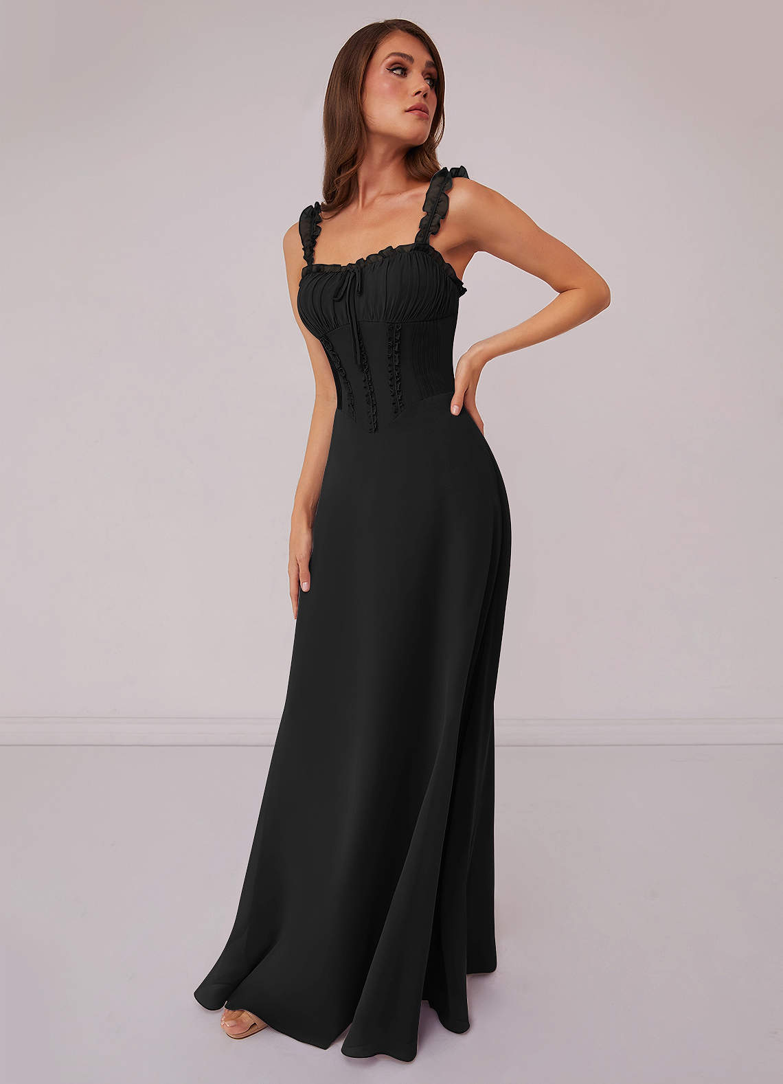 white christmas dresses Burgundy Drop-Waist Midi Dress in Crepe and Chiffon – shopaleena