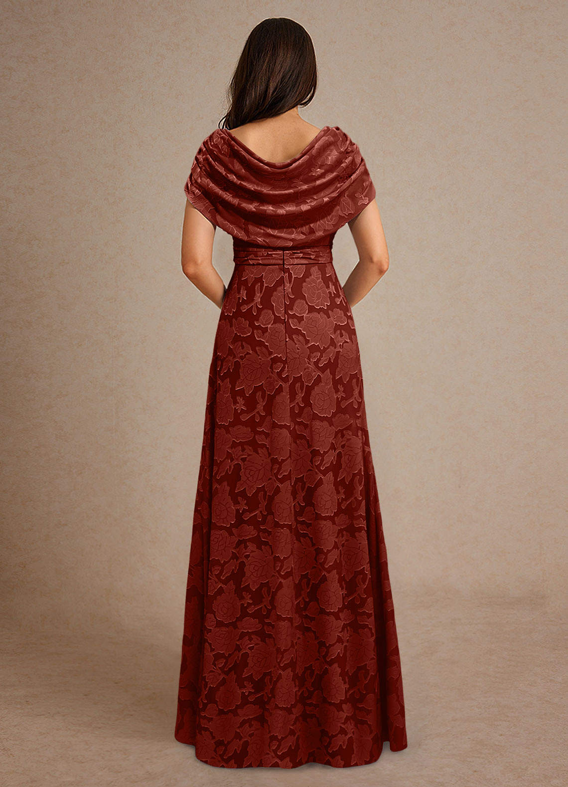 Azazie Branford vestidos de madre de la novia Vestido de Terracota de Devorado Floral de Corte En A con Plisado image2