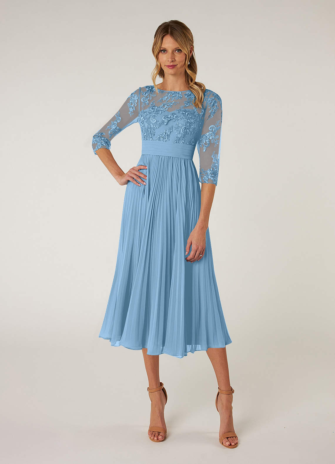 Azazie Tutu Mother of the Bride Dresses Steel Blue A-Line Boatneck Lace Chiffon Dress image1