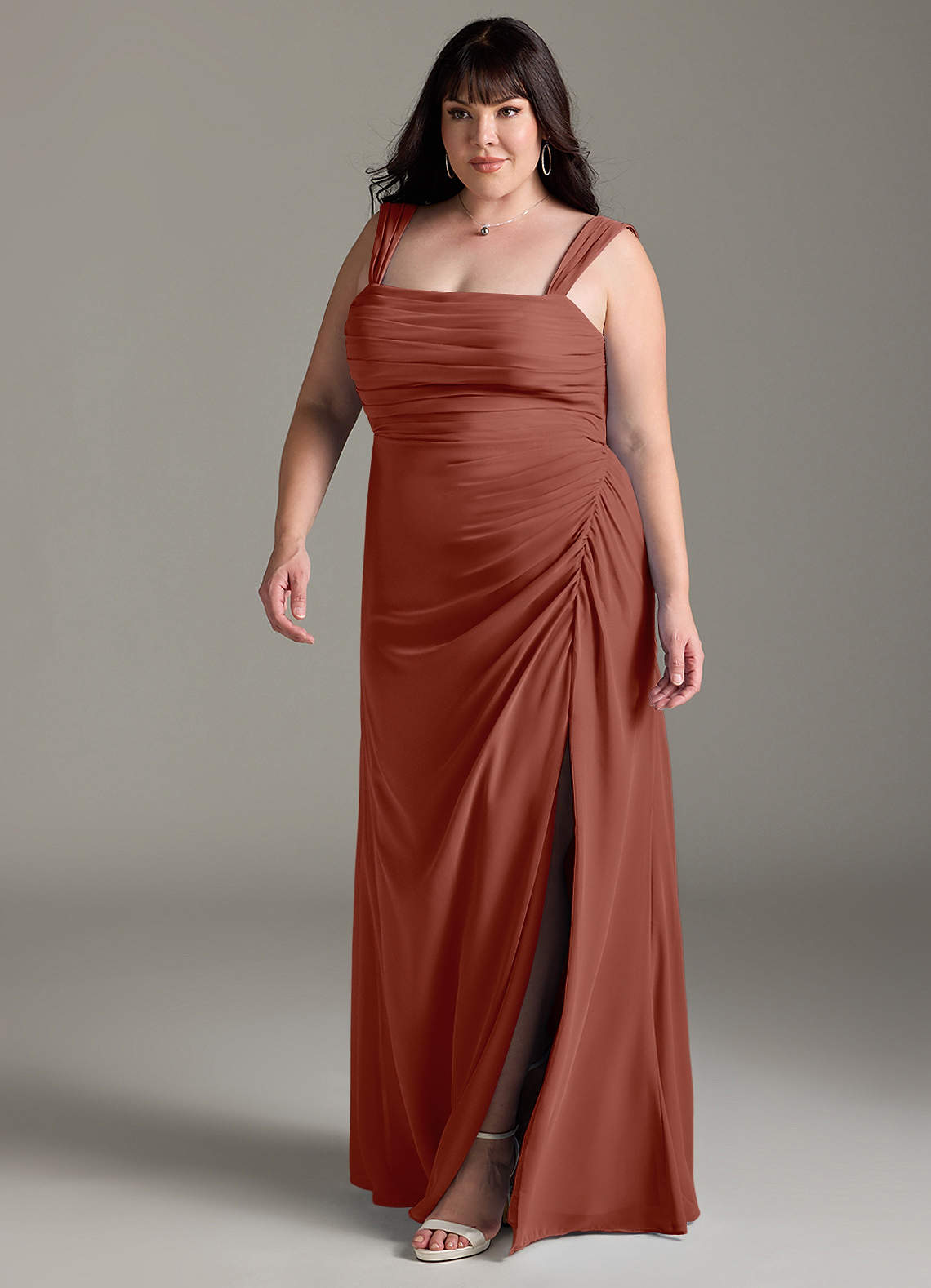 Azazie Jesaphine Bridesmaid Dresses Auburn Sheath Bow Chiffon Dress image11
