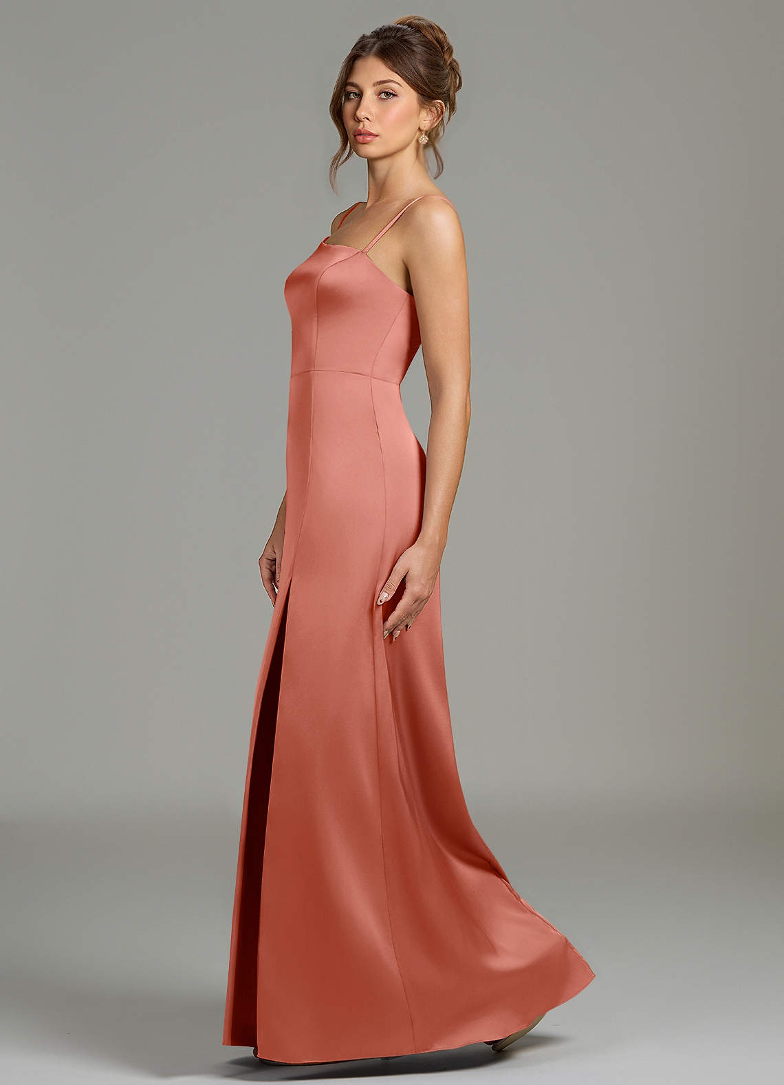 Azazie Clarke Salmon Pink Stretch Satin Bridesmaid Dresses | Azazie Azazie Clarke Salmon Pink Stretch Satin Bridesmaid Dresses | Azazie