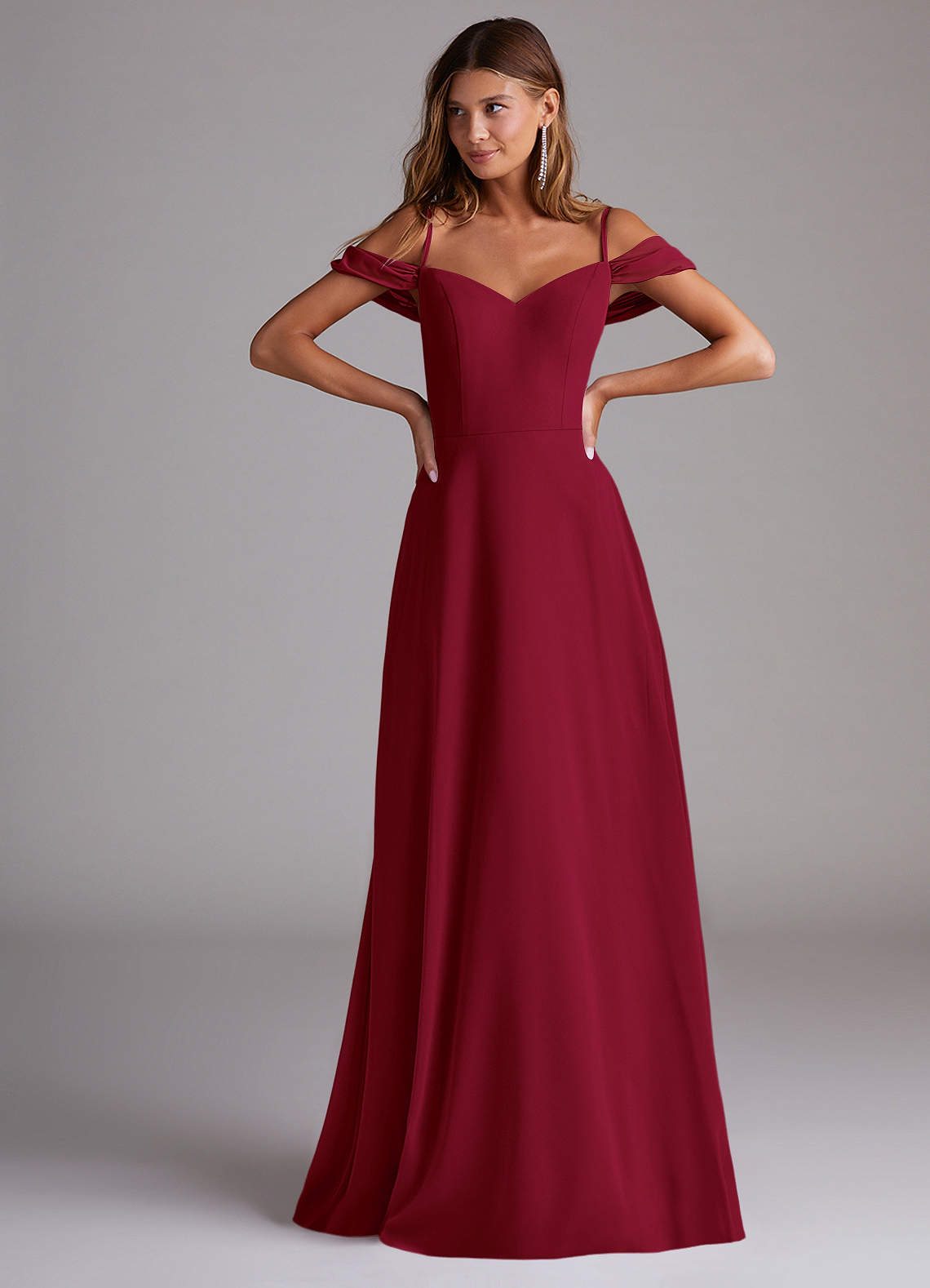 Azazie Marley Bridesmaid Dresses Burgundy A-Line Off the Shoulder Chiffon Convertible Dress image3