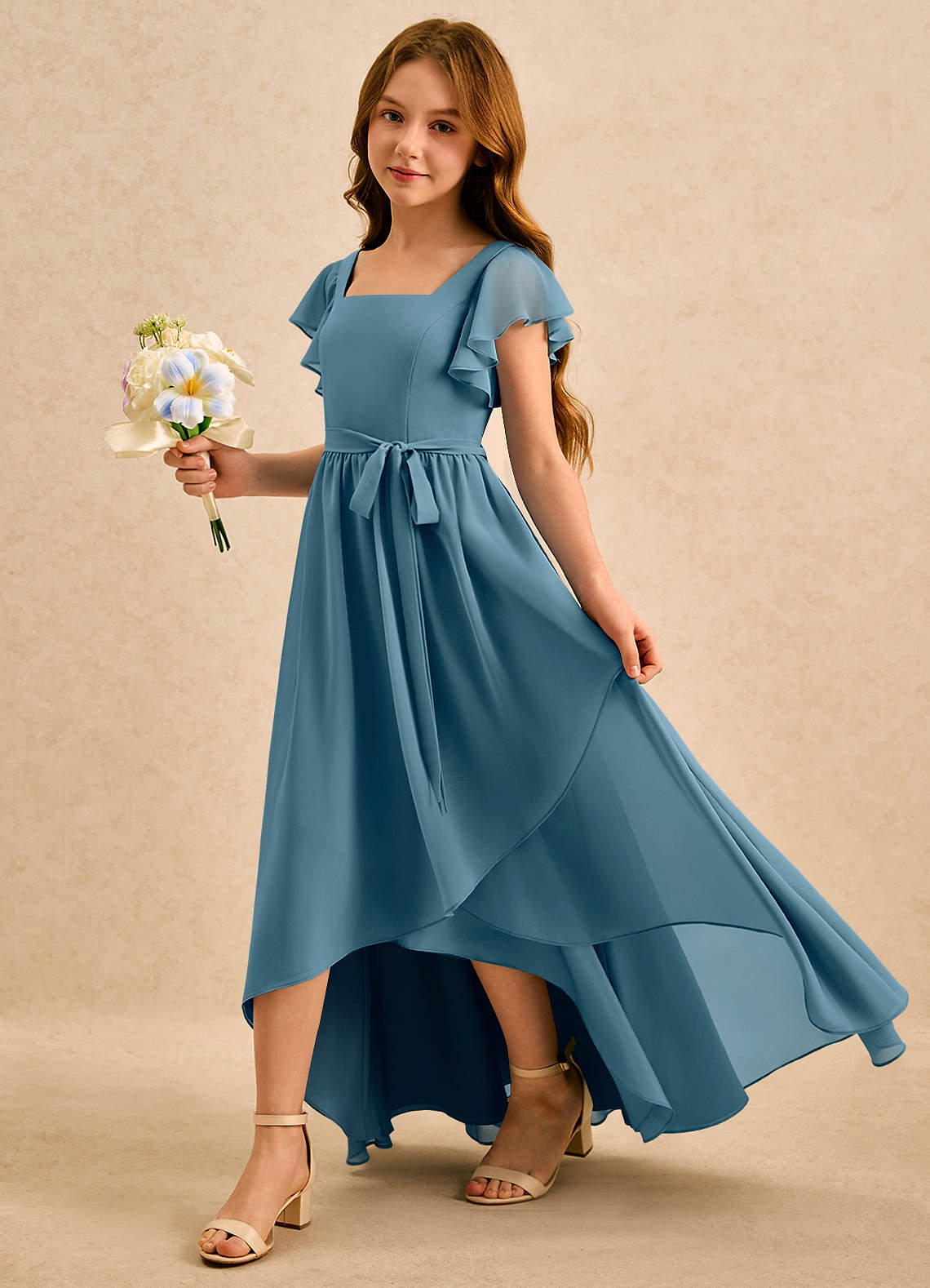 Azazie Milly Girls Formal Flower Girl Klänningar Klä A-Line i Chiffong Plisserad image5