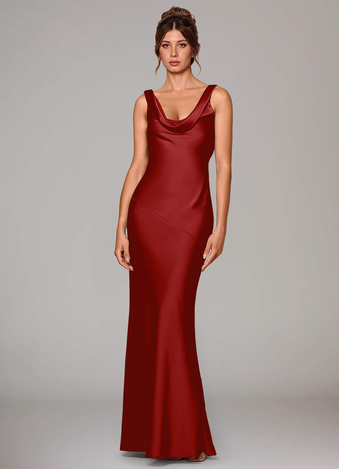 green emerald velvet dress Red Ruched V-Neck Slit Fit and Flare Charmeuse Bridesmaid Dress