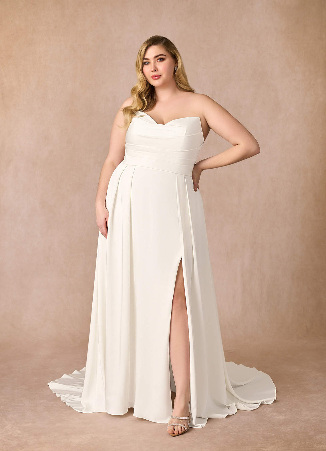 Azazie Marisela Wedding Dresses Diamond White A-Line Sequins Crepe Back Satin Dress image8