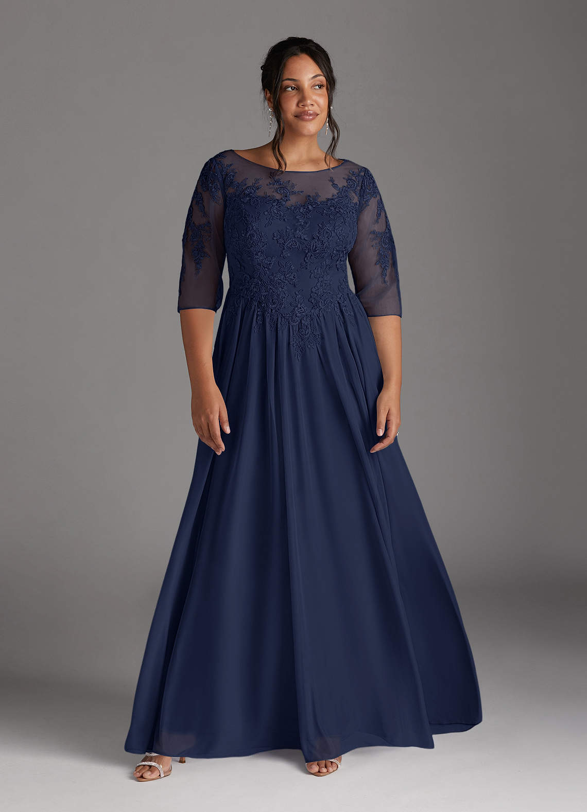 Azazie Harriet Dark Navy A-Line Scoop lace Mesh Dress | Azazie